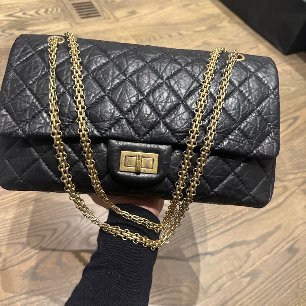 Chanel 2.55 black Shoulder Bag with Gold Chain Strap